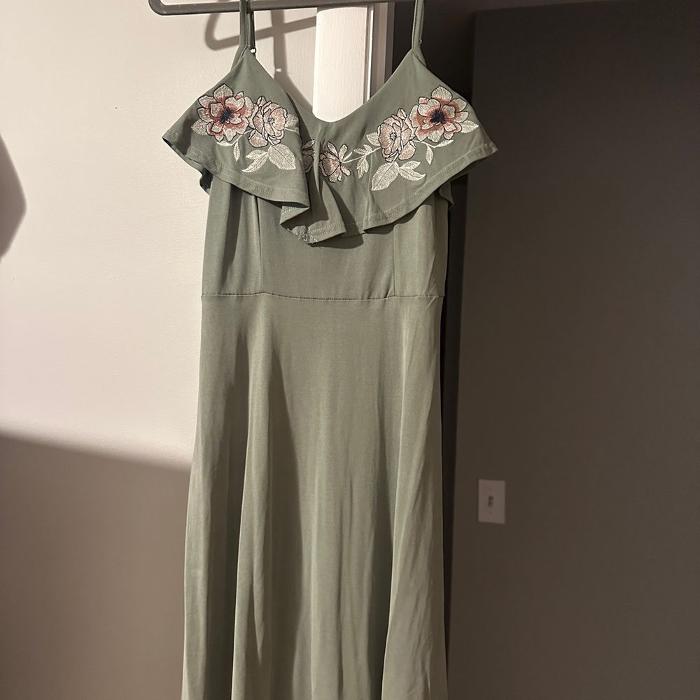 Green Floral Embroidered Dress